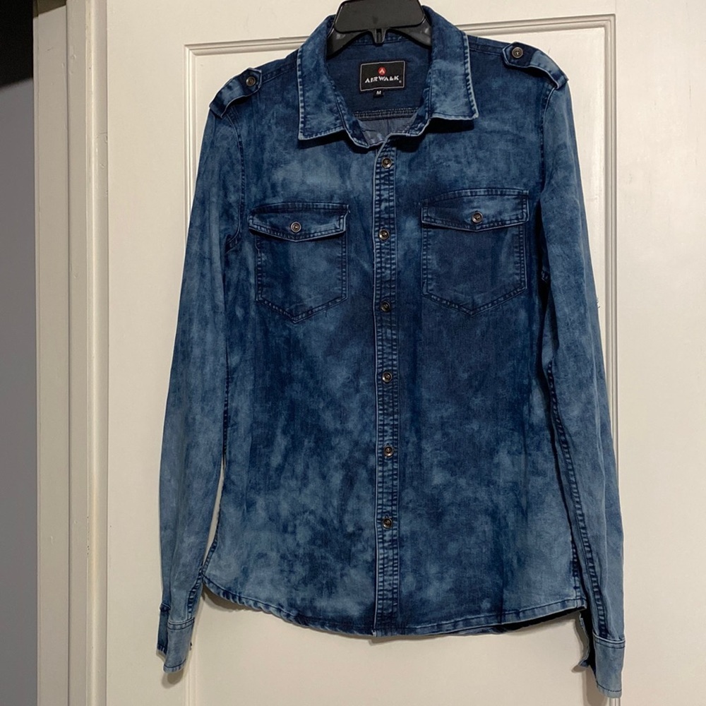 AirWalk Mens Tie Dye Denim Button Down Shirt Size Medium